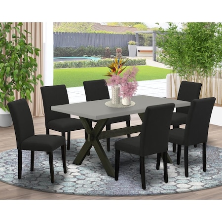 East West Furniture 7 Piece X-Style Dining Table Set - Black X696AB624-7